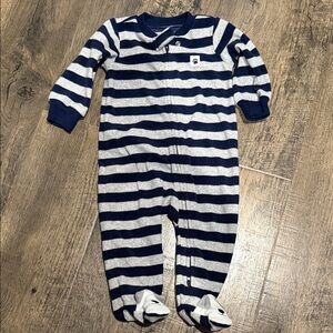 Carter's Fleece Navy & Gray Striped Footed One-Piece
